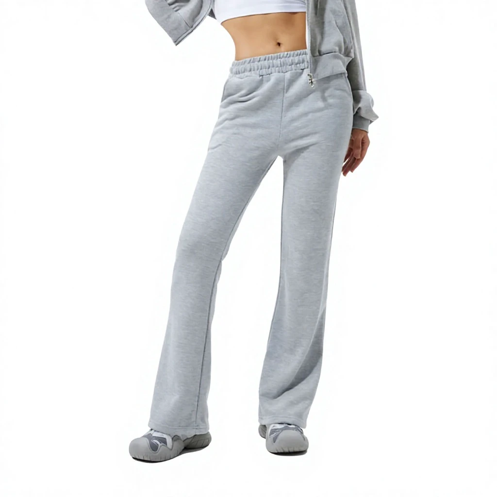 Women's Winter Cotton Breathable Eco-Friendly Quick Dry Yoga Flare Wide Pants Drawstring High Waist Streetwear Sweat Pant