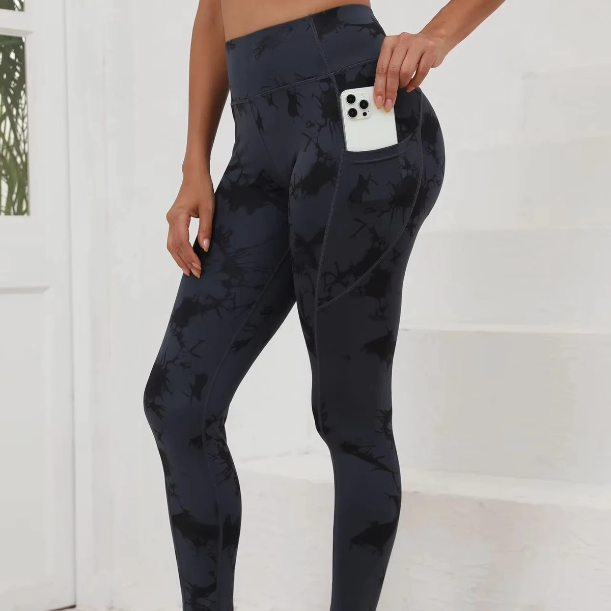 Women High Waist Black Yoga Leggings Side Pocket Tummy Control Gym Workout Leggings Pants