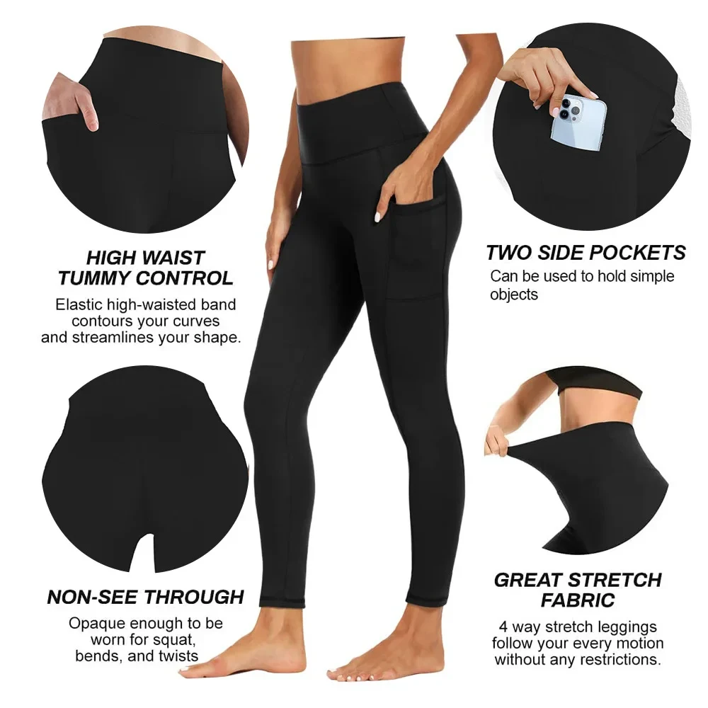 Customizable High Waisted Women s Fitness Yoga Wear Leggings with Logo on Waist Solid Pattern Wholesale