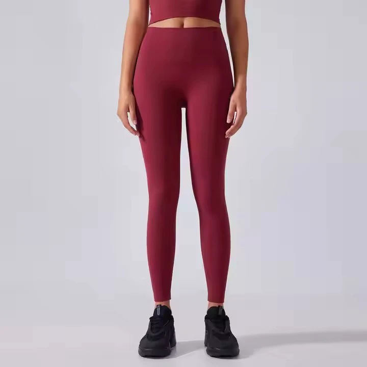 Women's High Waist Yoga Leggings Fitness Pants with Elastic Breathable Hip Tight Solid Color Custom Logo Wholesale