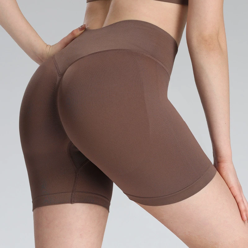 Soft Women Gym Active Biker Compression Leggings Tights Without Front Seam Scrunch Butt Short Nylon Spandex Seamless Yoga Shorts