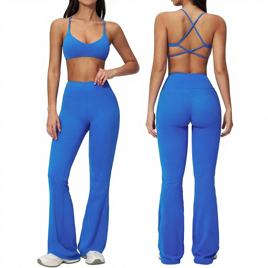 Zechuang Cross-border Solid Halter Yoga 2-Piece Tight Backless Quick-drying Fitness Clothing High-intensity Sports Suit Women