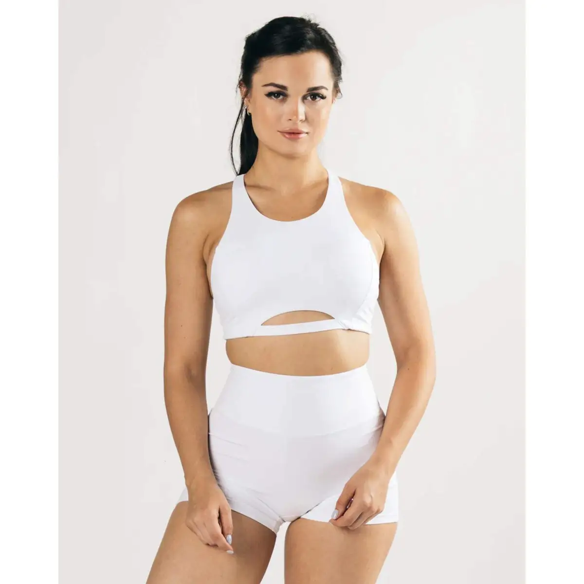 Women's XL White High Neck Racer Back One Piece Sports Bra Quick Dry Breathable Seamless Cotton Lightweight Medium-Support Yoga