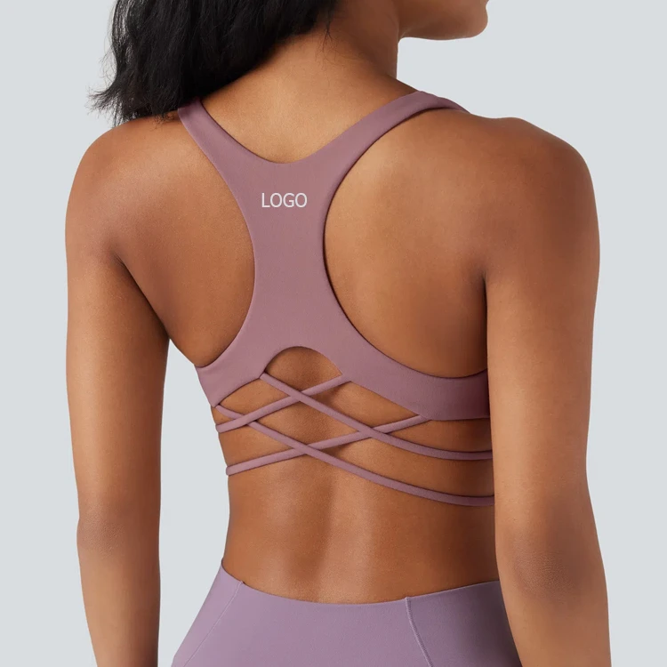 High Quality Women's Yoga Sports Bra Sexy Cross Back Vest Removable Cups High Support Breathable Anti-Bacterial Gym Activewear