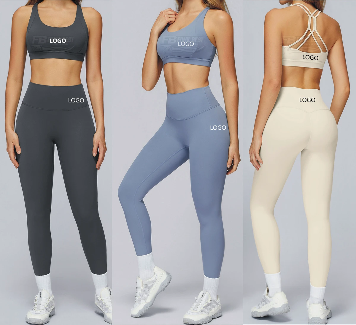 Women's 4-Piece Set High Rise Elastic Waist Breathable Nylon/Cashmere Quick-Dry Sports Outfit Jogging Spaghetti Strap Yoga Sets