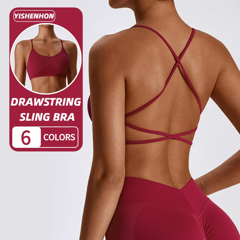YISHENHON Women's Seamless U Neck Cross Back Sports Gym Yoga Bra Workout Running Training Top Athletic Fitness Sets