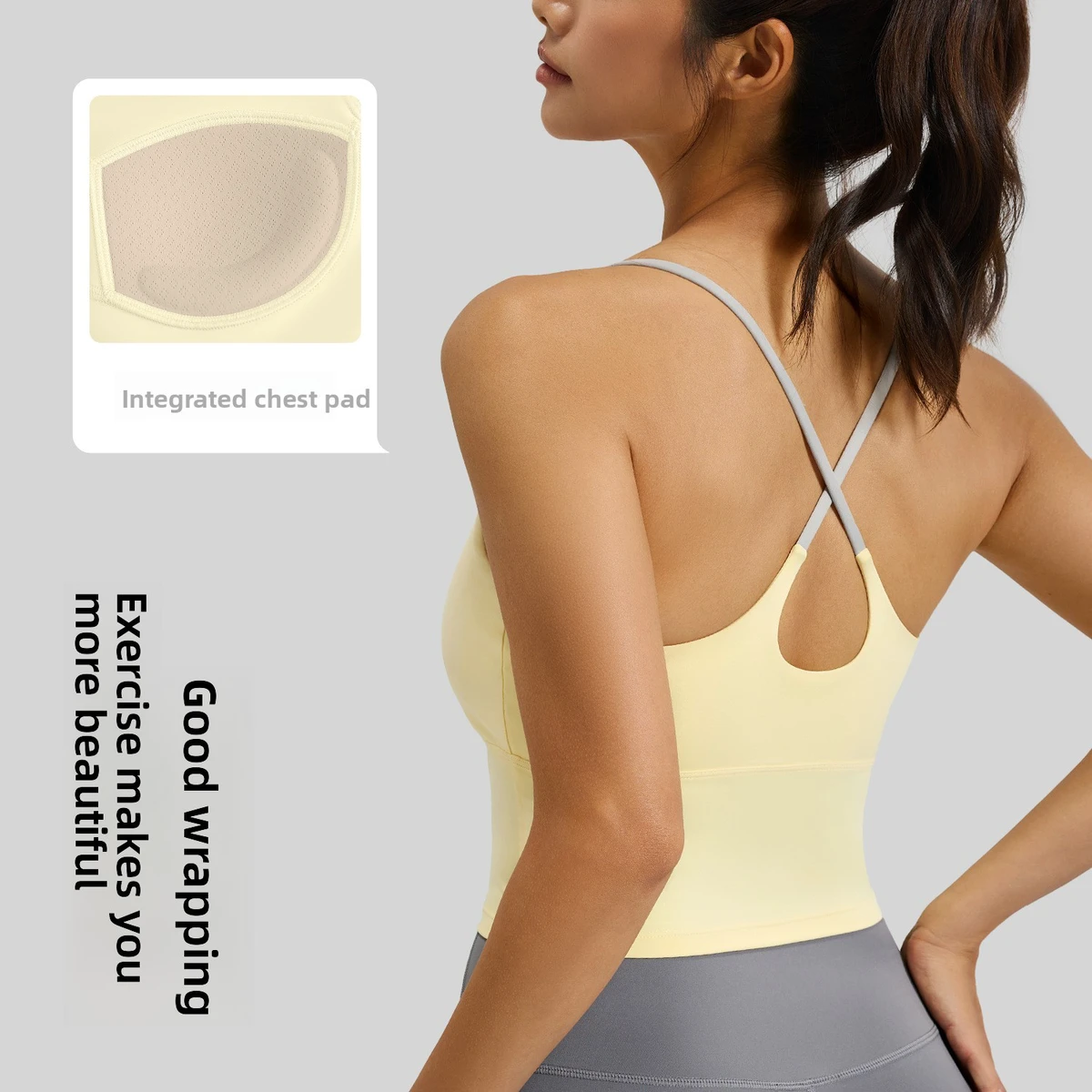 Seamless High Support Padded Yoga Vest Women Spaghetti Strap Criss Cross Back Longline Sports Bra Workout Tank Top Fitness Gym