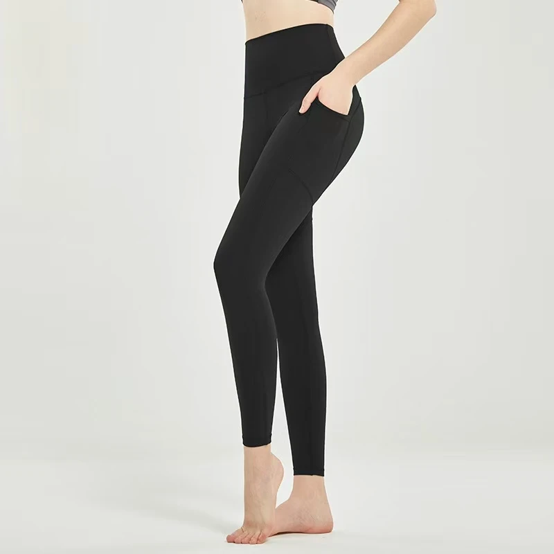 Unisex Yoga Pants Built-in Buttocks Lift Tight-fitting Fitness Pants Double Pockets Drawstring Closure for Running Cycling