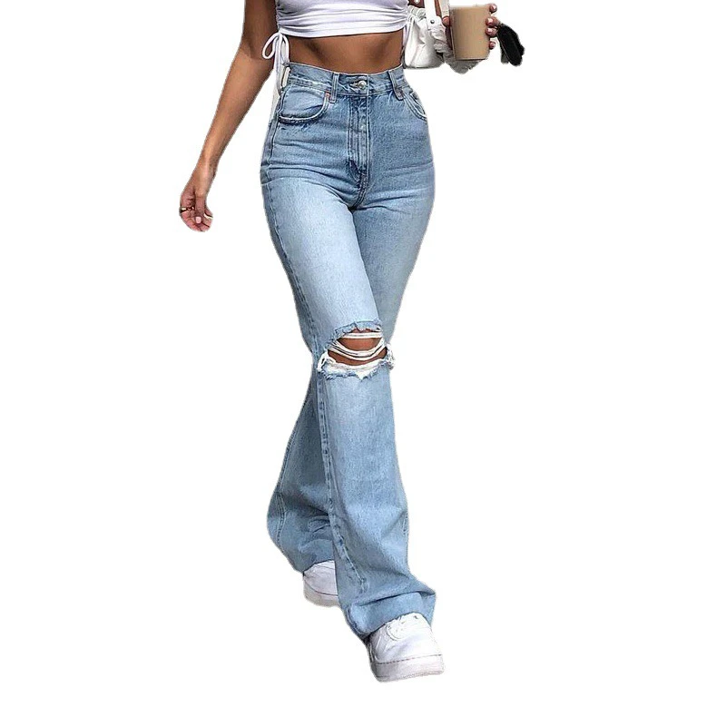 Women's Vintage Denim Mid Waist Regular Fit Breathable Plus Size Casual Full Length Pants Polyester/Cotton Factory Direct Sale