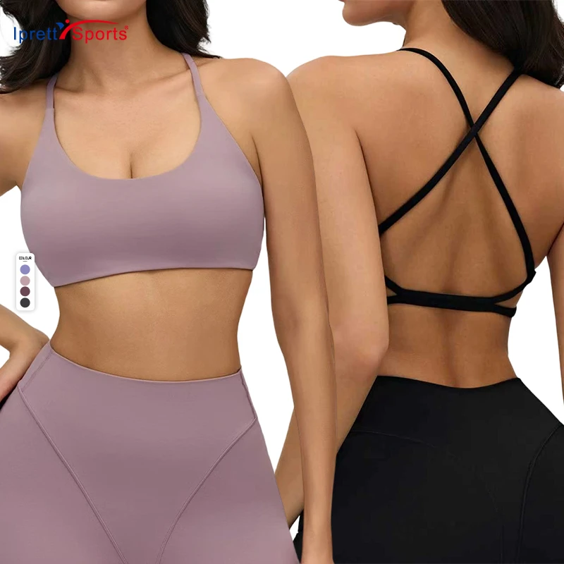 Wholesale U Neck Yoga Bra Breathable Nylon Cross Beauty Back Gym Sports Bra for Women