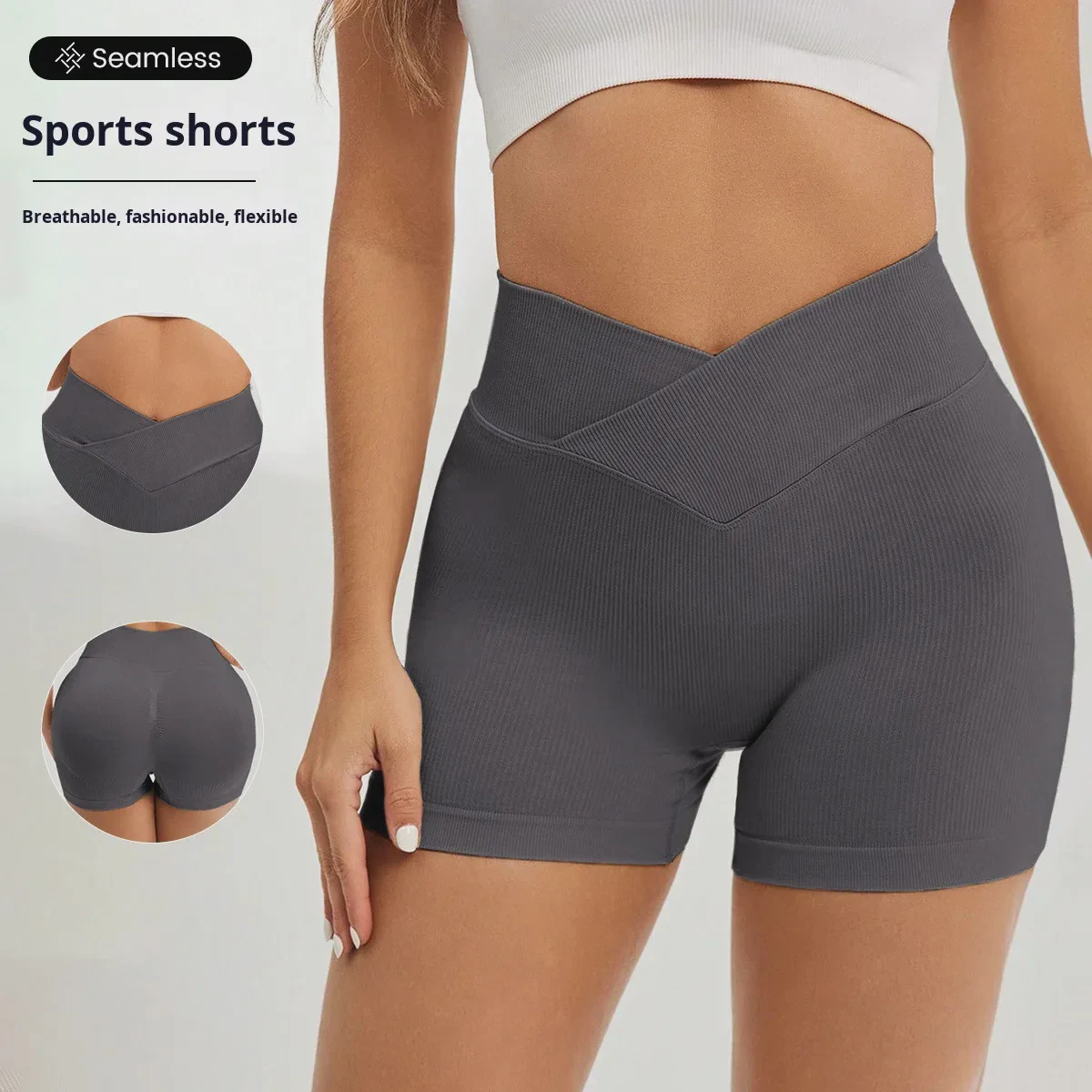 New Yoga Shorts High Waist Elastic Waist Quick Dry Spandex/Nylon Sexy Tight Hip Lifting Fitness Solid Color Threaded Shorts