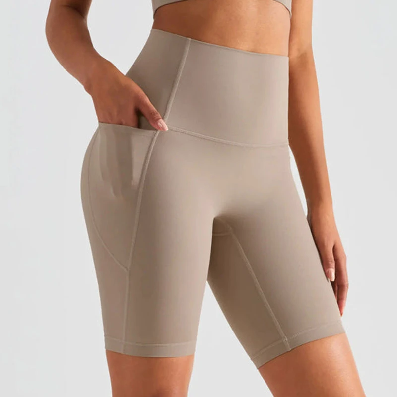 Custom Logo Fast Dry Tummy Control Side Pockets Yoga Shorts High Waist Comfortable Breathable Women Yoga Pants Leggings