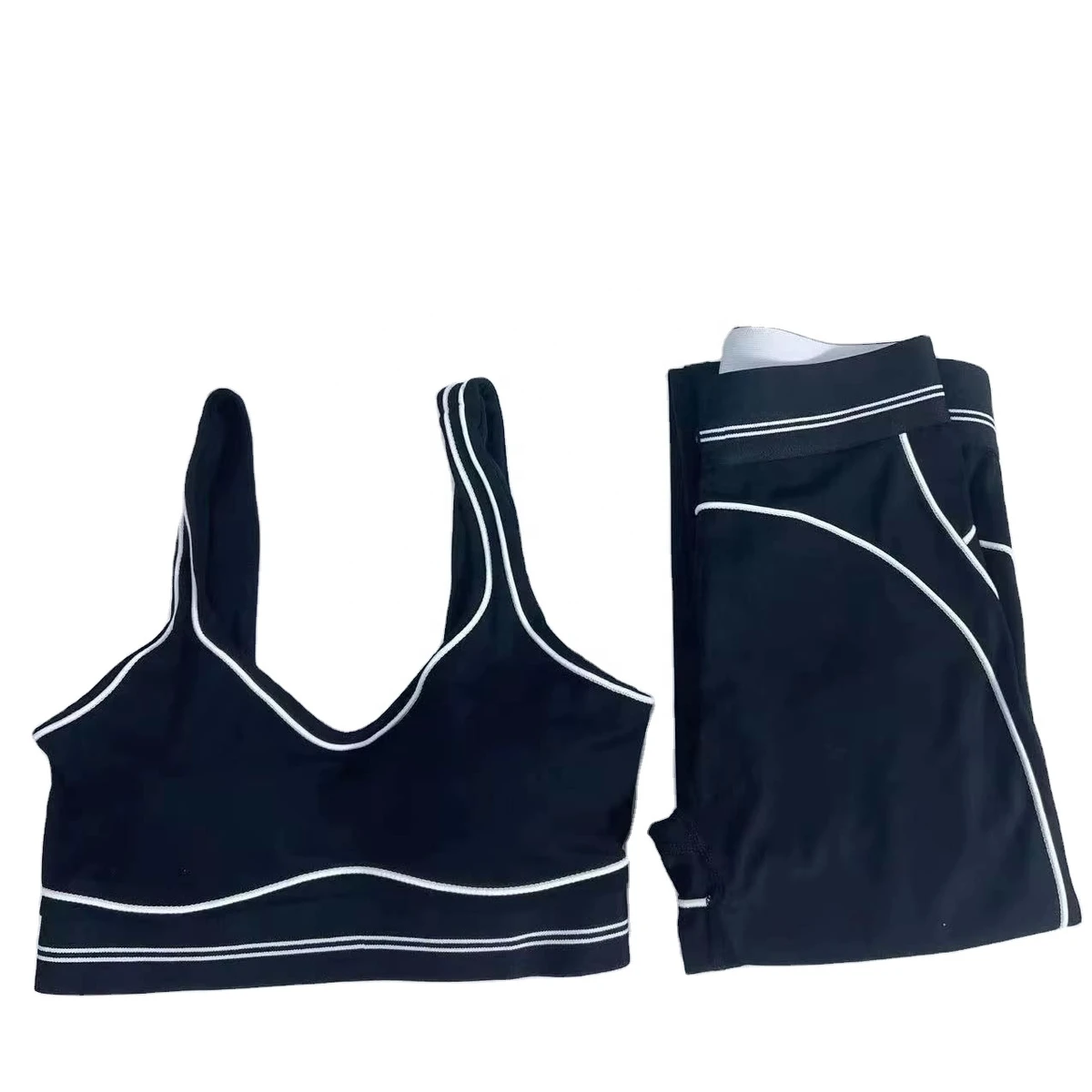 Hot Style Fashion Yoga Pilates Stretch Seamless Ribbed High-quality Plus Size Eco-Friendly Leggings 2 Piece Set for Women