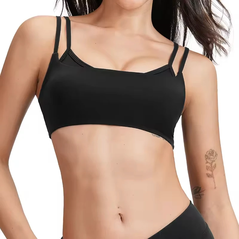 HUACHEN Sexy Plus Size Women's Breathable Halter U-Neck Sports Bra with Ribbed Fabric and Front Logo for Yoga & Running