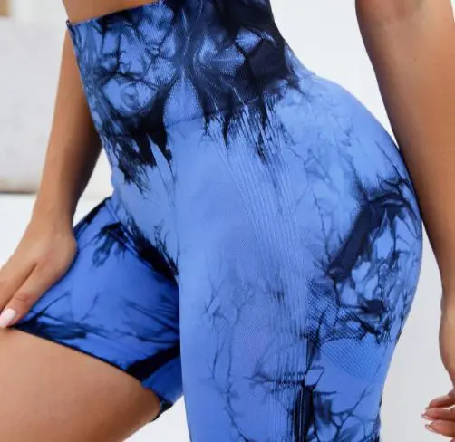 Women's Three-Point Tie-Dye Sports Fitness Shorts Comfortable High-Waisted Elastic Tight Yoga Pants Waist Made Spandex/Nylon