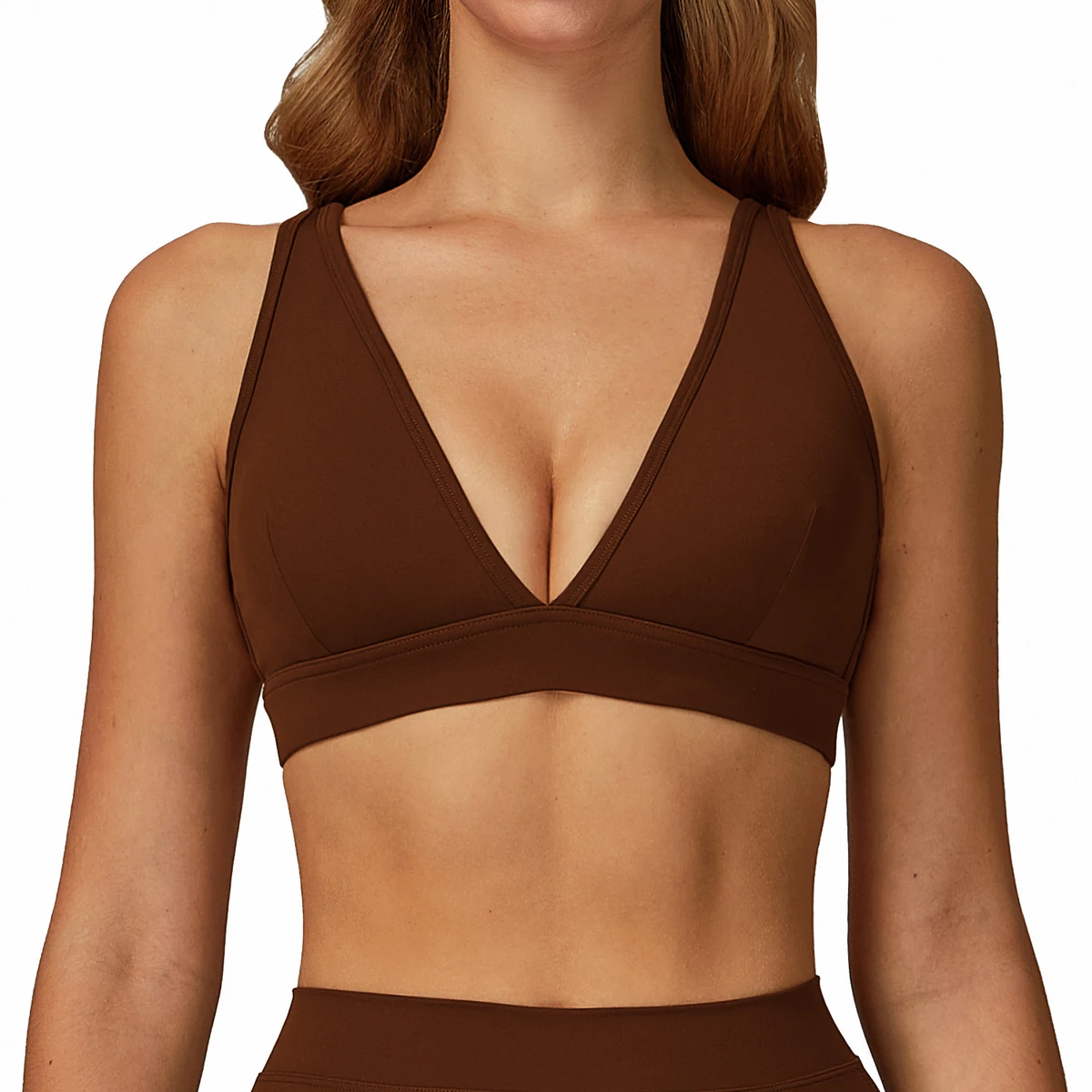 Brushed Breathable Yoga Bra Stylish Backless Design Medium Support V-neck Quick-Drying Sports Apparel for Women