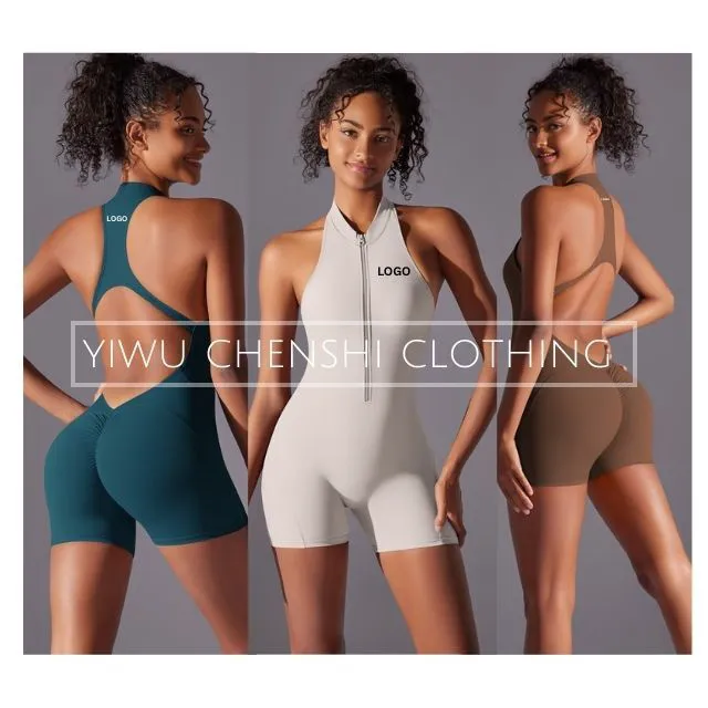 Beautiful-Back Yoga Jumpsuit High-Intensity Sports One-Piece with Zipper & Stretch Fit Womens Tight Fitting Fitness Jumpsuit