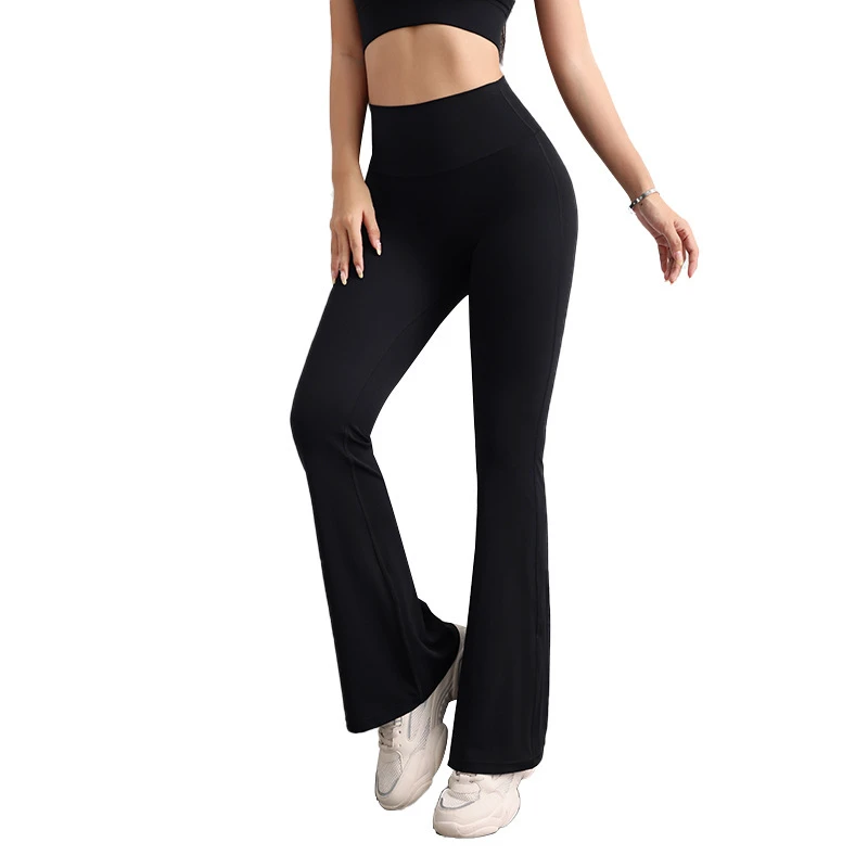 Women's High Waist Flared Legs Yoga Active Wear Pants Breathable Spandex/Nylon Elastic Waist Tummy Control Full Length