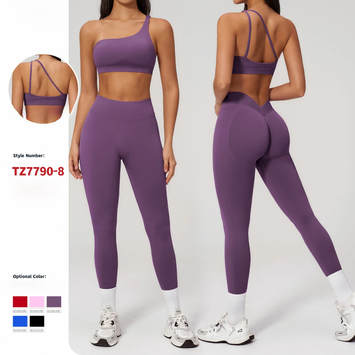 One Shoulder Yoga 2 Piece Set Backless Sports Bra & High Waist Butt Lifting Leggings Seamless Gym Tracksuit Fitness Wear Women