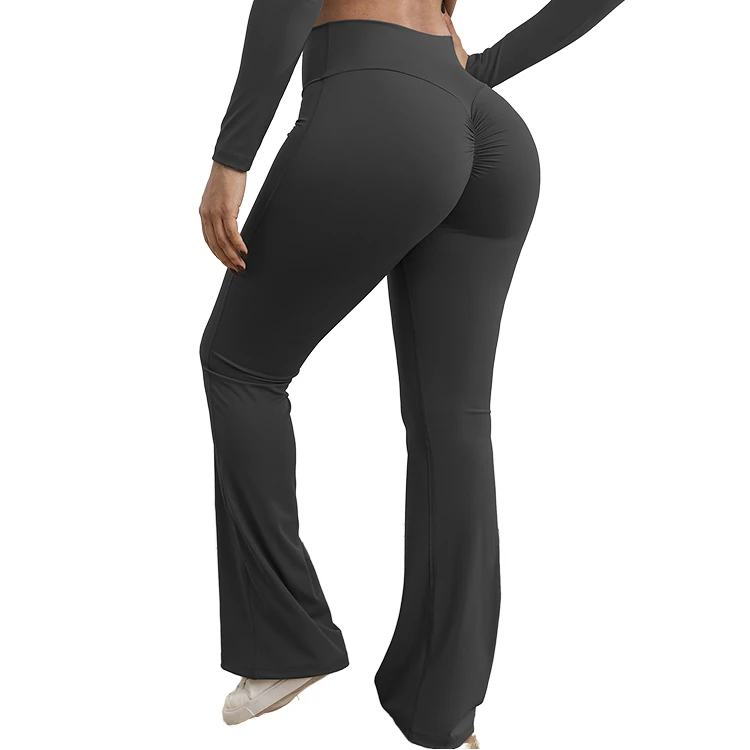 High Waist Scrunch Butt Flared Yoga Pants, Soft Tummy Control Workout Bell Bottom Leggings