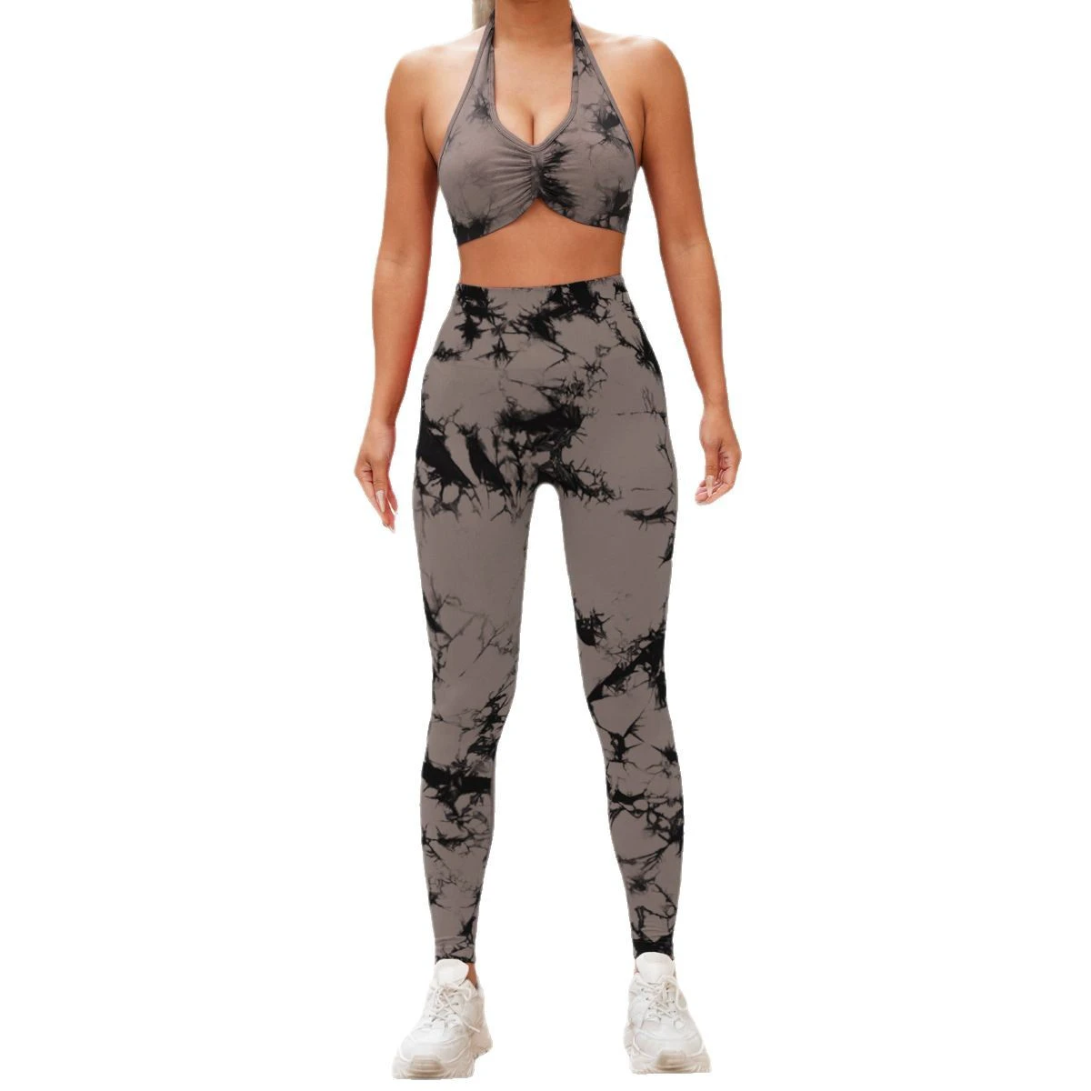 European American Cross-border Seamless Solid Yoga Pants Yoga Suit Women's Sexy Neck Backless Sports Bra Fitness 2-Piece Set