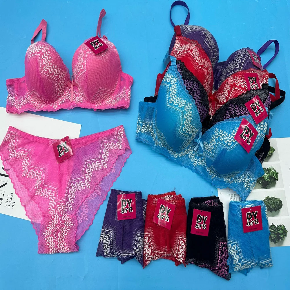 1.5 Dollar Model CG070 Size 38-46 Women's 2 Piece See Through Lace Sexy Teen Panties Plus Size Bra Sets With Different Colors