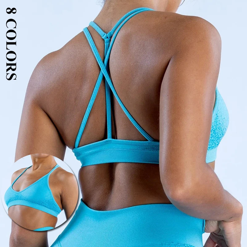 High Quality Women's Cross Back Nylon/Spandex Sports Bra Plus Size Quick Dry Shockproof Breathable Beauty Back Fitness Print