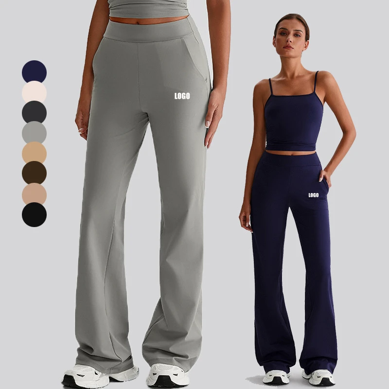 Eco-Friendly Recycled Polyester High-Waisted Yoga Pants Side Pockets Tummy Control Straight-Leg Fitness Trousers Printed Pattern