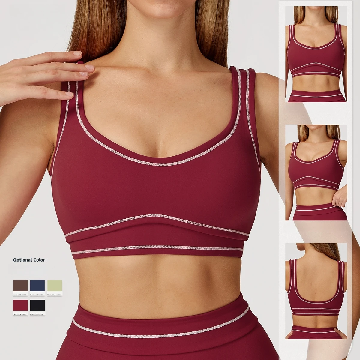 Women Sports Bra Wide Strap Color Blocking High Support Wireless Comfort Workout Bra for Yoga Gym Fitness Breathable Activewear