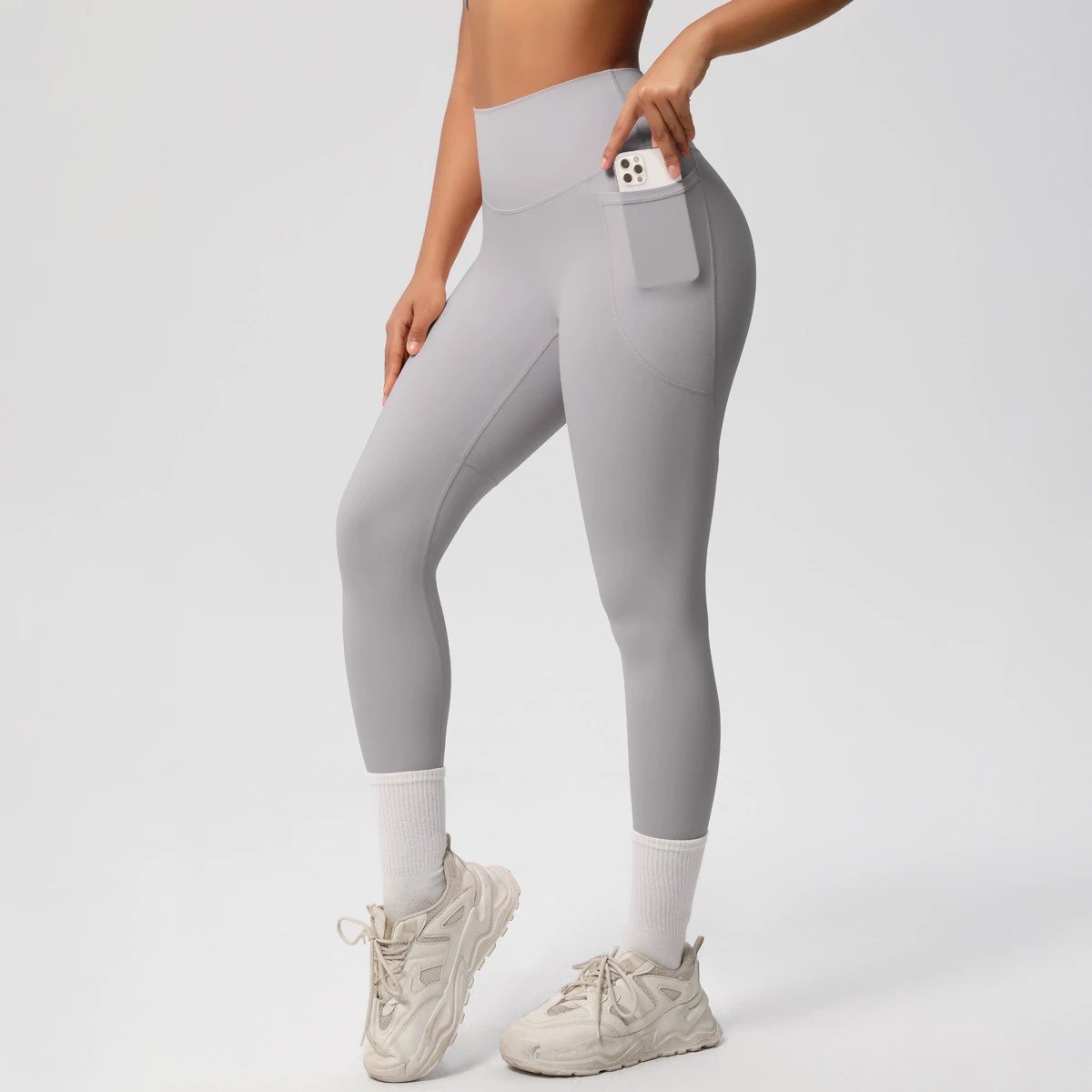 Women's High Elastic Waist Spandex Leggings Soft Comfort Stretch Non-Front Seam Running Pants Side Pockets Small Size Solid