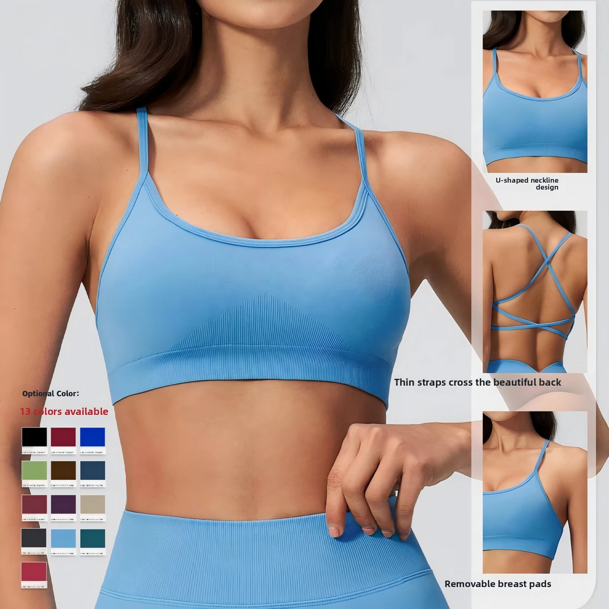 Seamless Spandex/Nylon High Support Crisscross Straps Sports Yoga Workout Gym Bra Top Quick-drying Tight-fitting Sportswear