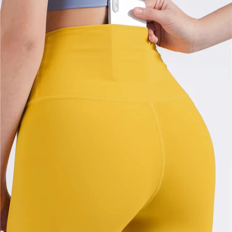 Women's MORSUN High Elastic Waist Full Length Solid Color Yoga Pants No Embarrassment Line Peach Hip Design Nylon Packaging
