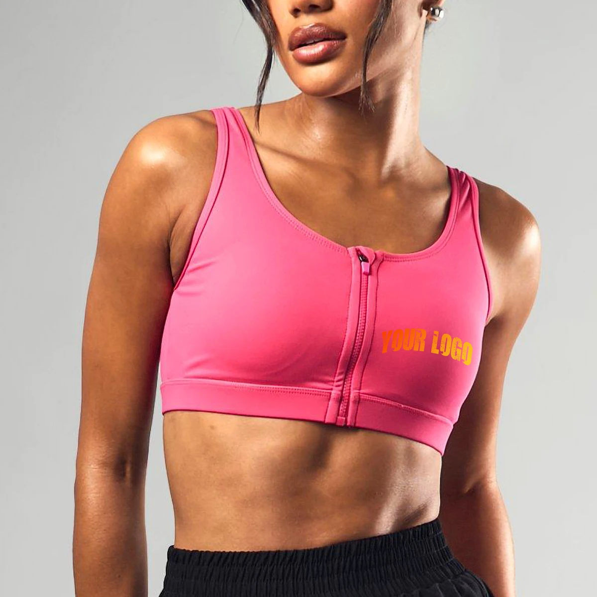 Custom Made Seamless Zipper Sports Bra for Women One Shoulder Crop Gym Fitness Yoga Eco-Friendly Quick Dry Breathable