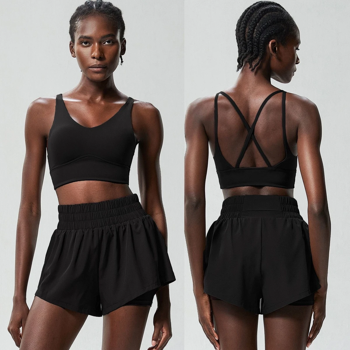 Custom Women's Plus Size Breathable High Support Sports Bra Shorts Set Quick Dry Workout Gym Yoga Fitness Two-Piece Activewear