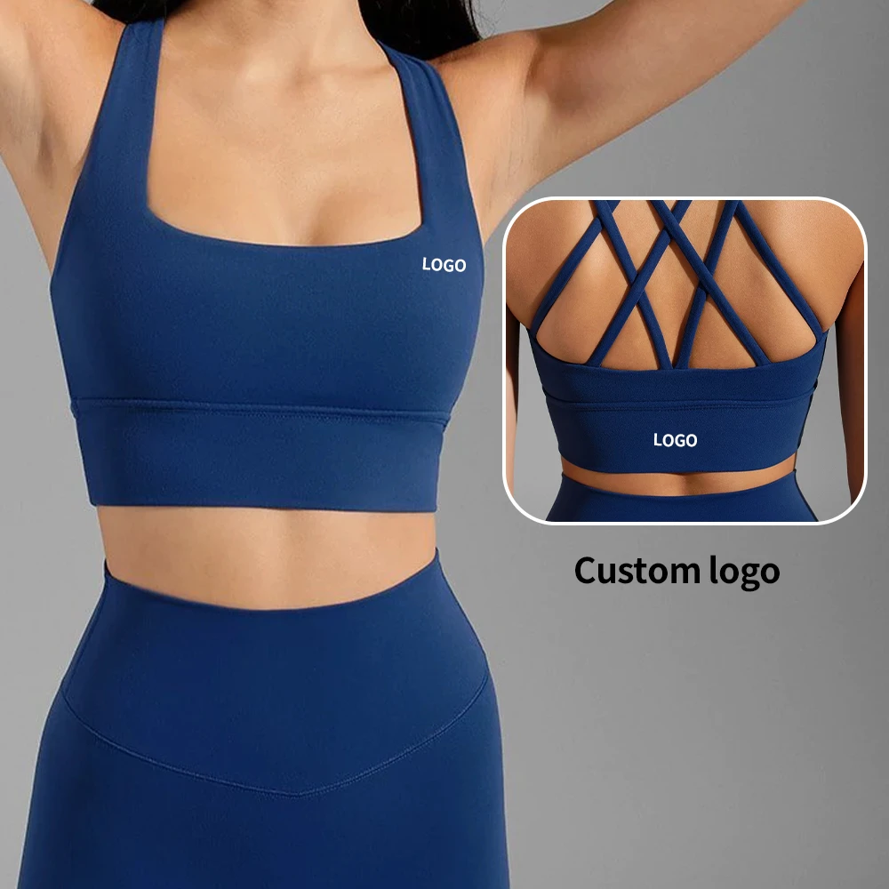 Custom Fitness Athletic Wear Women Sportswear High Supports Cross Strap Backless Gym Yoga Sports Bra