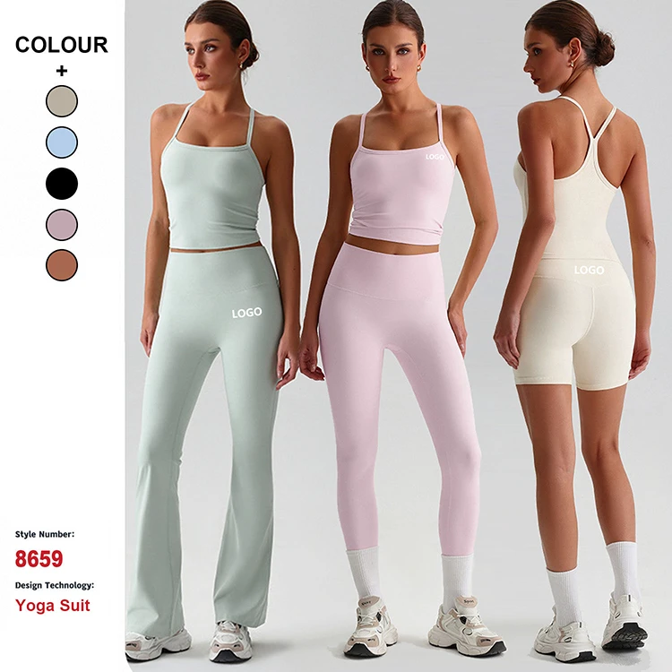 Private Label Activewear Sportswear Yoga Set High-end Women's Outdoor Fitness and Leisure High-waist Yoga Flared Pants