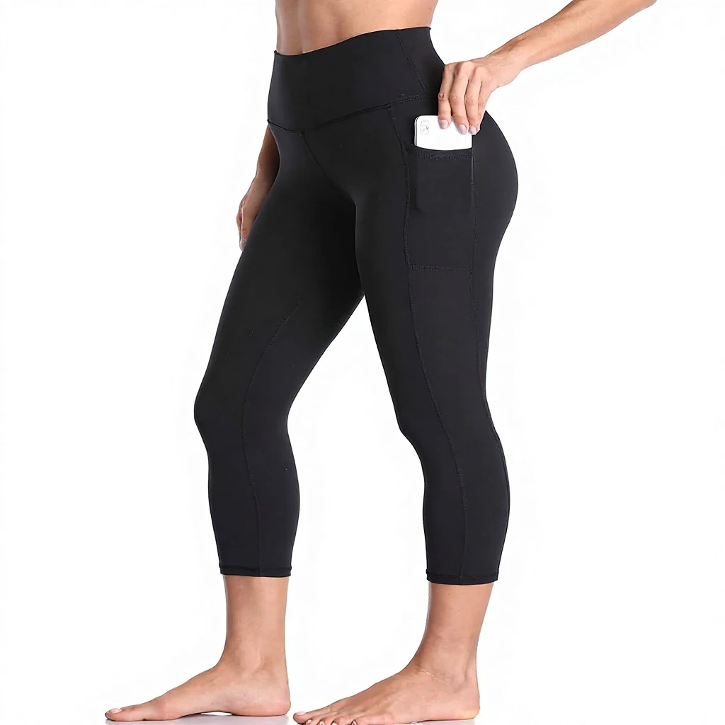 Women's Solid High Waisted Wrinkle-Resistant Tummy Control Yoga Capris 21
