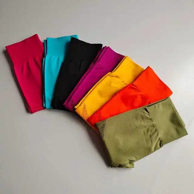 Women High Waist Yoga Set Solid Color Breathable Mesh Elastic Waist Seamless Spandex Polyester Sportwear