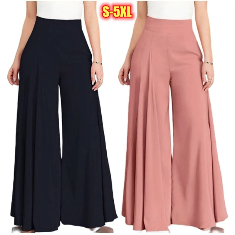 S-5XL Women High Waist Flare Pants Spring Summer Solid Thin Elegant Trousers Office Lady Wide Leg Loose Casual Pants