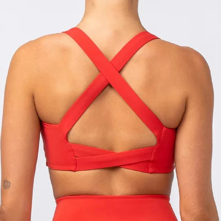 Custom Scooped Neck Contrast Panel Gym Yoga Adjustable Straps Removable Padding Sports Running Bra For Women