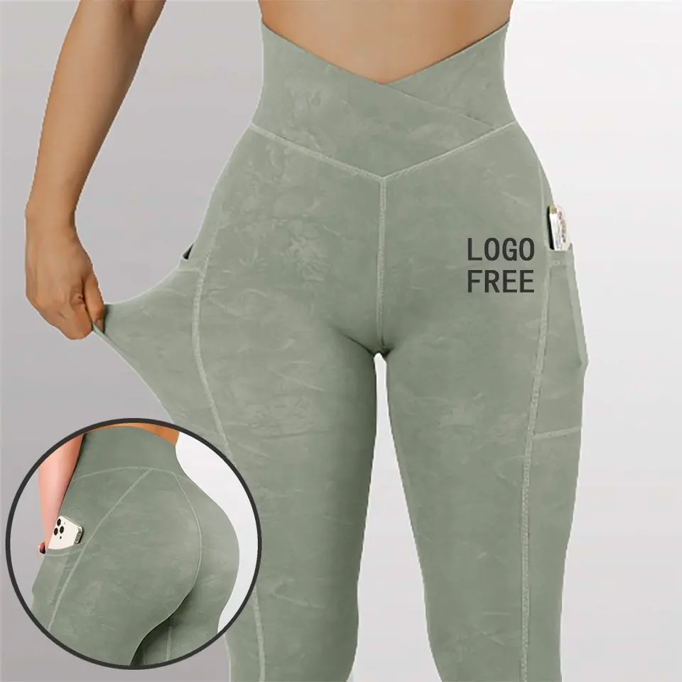 Sportswears Leggins Fitness Gym Yoga V Shape High Waist Yoga Pants Tights Butt Lift Leggings With Pockets For Women