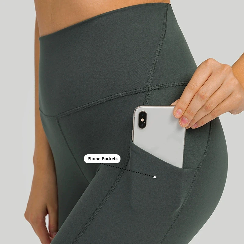 Factory Wholesale Women Gym Fitness High Waist Yoga Leggings Ladies Nylon Side Pocket Yoga Leggings