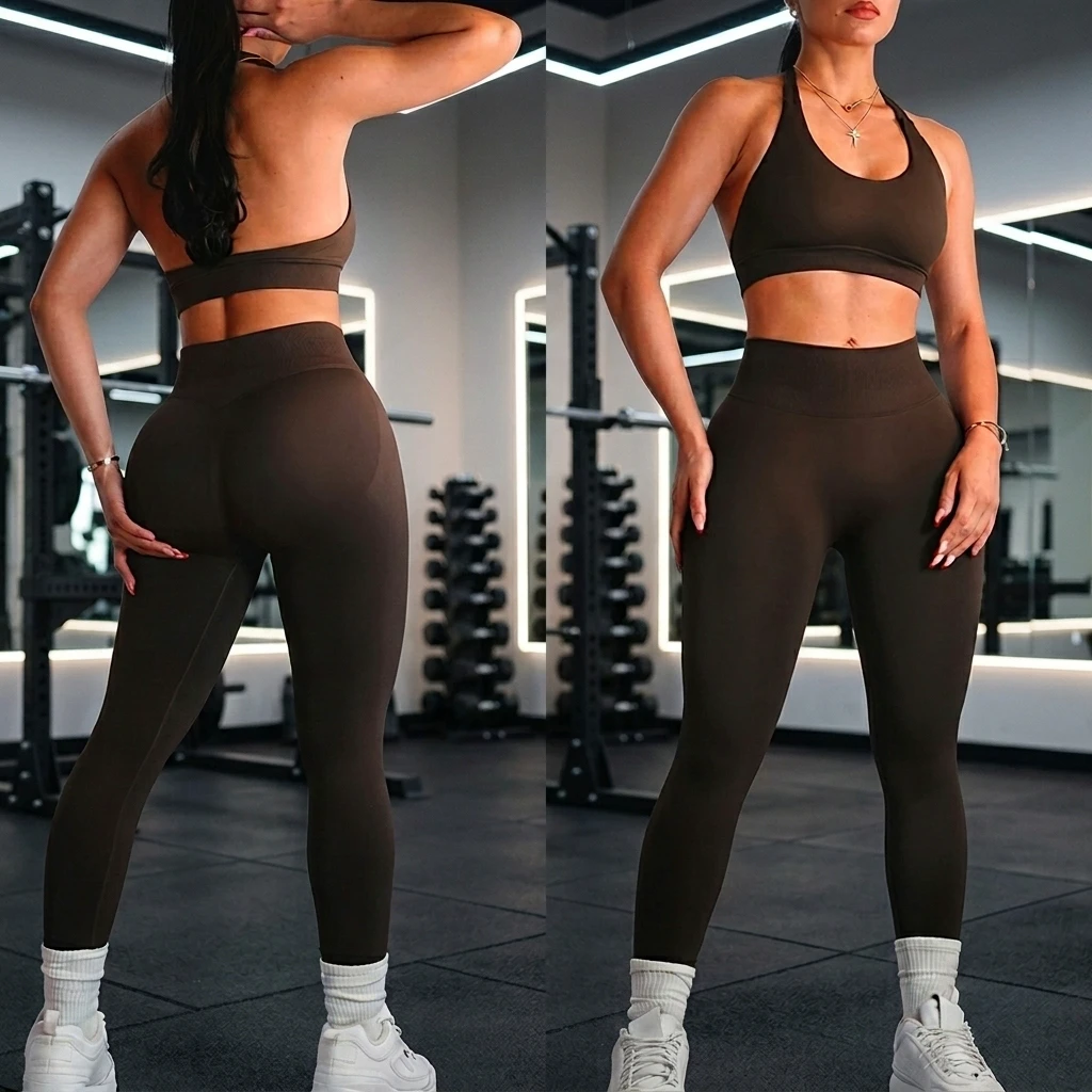 Custom Logo Sports Gym Wear Yoga Leggings Set Workout Fitness Pants Sports Bra Sets Activewear Women