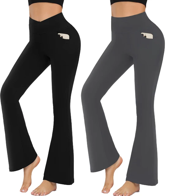 Wholesale High Waist Women's Flared Leggings Sports Casual Fitness Yoga Pants Breathable with Drawstring Closure XL Length Ankle