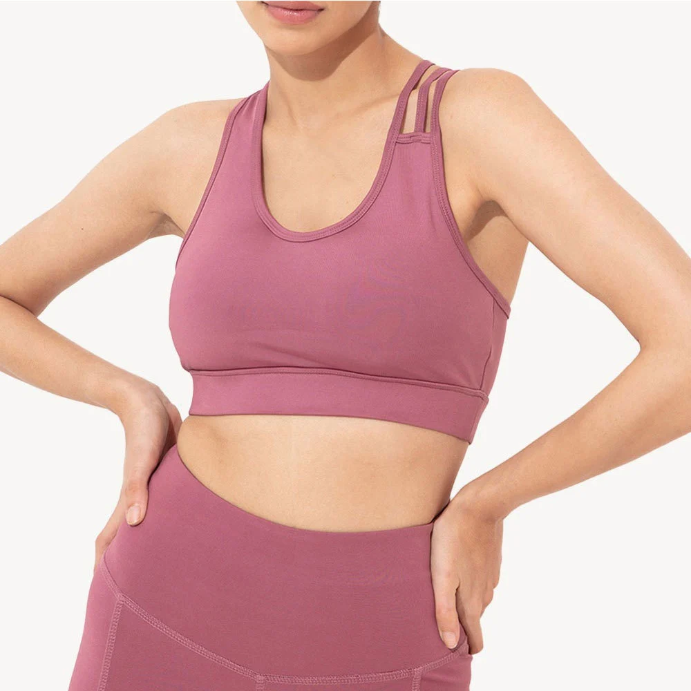 Women Solid Breathable Knitted Eco-Friendly Quick Dry Everyday Fitness Bra High Elastic Wire Free Support Adjustable Straps