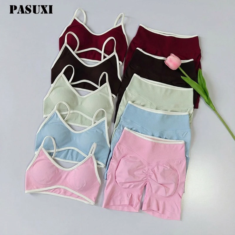 PASUXI 2026 High Performance Sports Vest Leggings Suit Women's Sports Halter Cycling Fitness Comfortable Gym Yoga Set