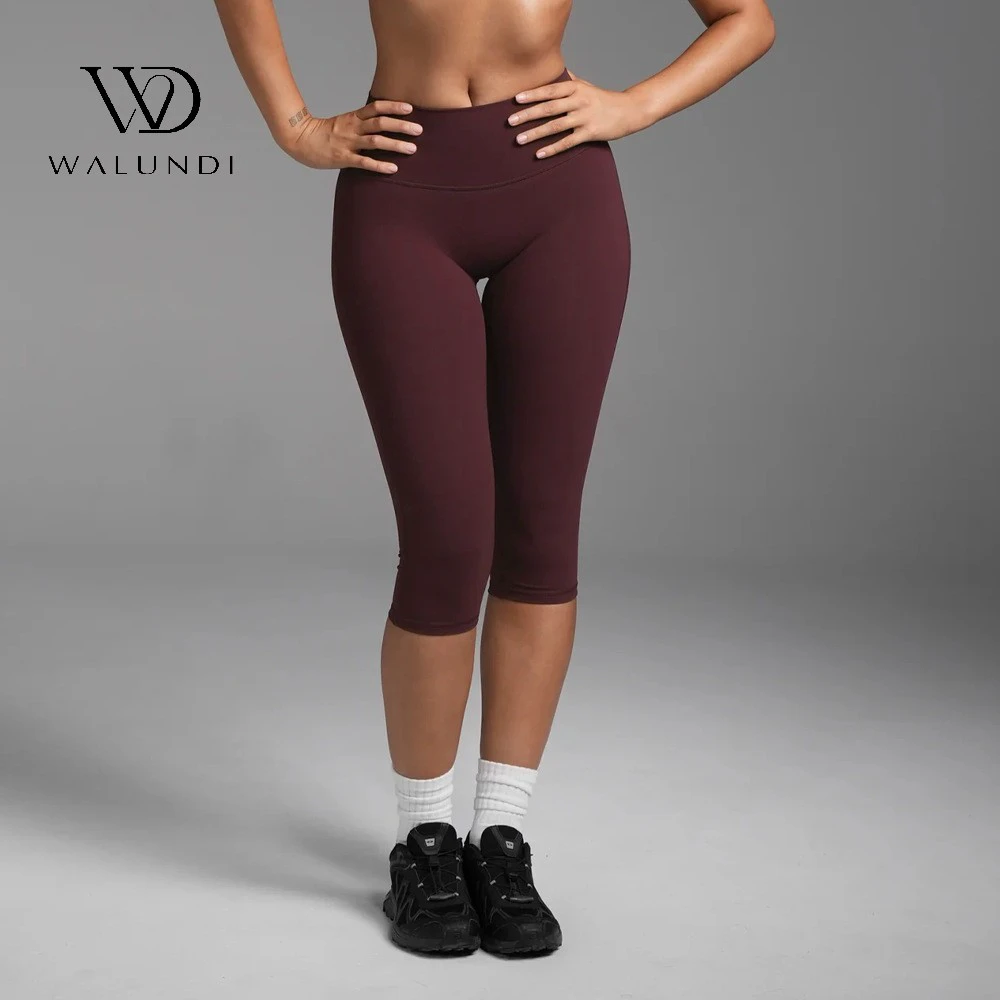 Summer Breathable Quick-dry Knee Cropped Yoga Pants for Women High-rise Pure Color Fitness Nylon Sports Yoga Pants