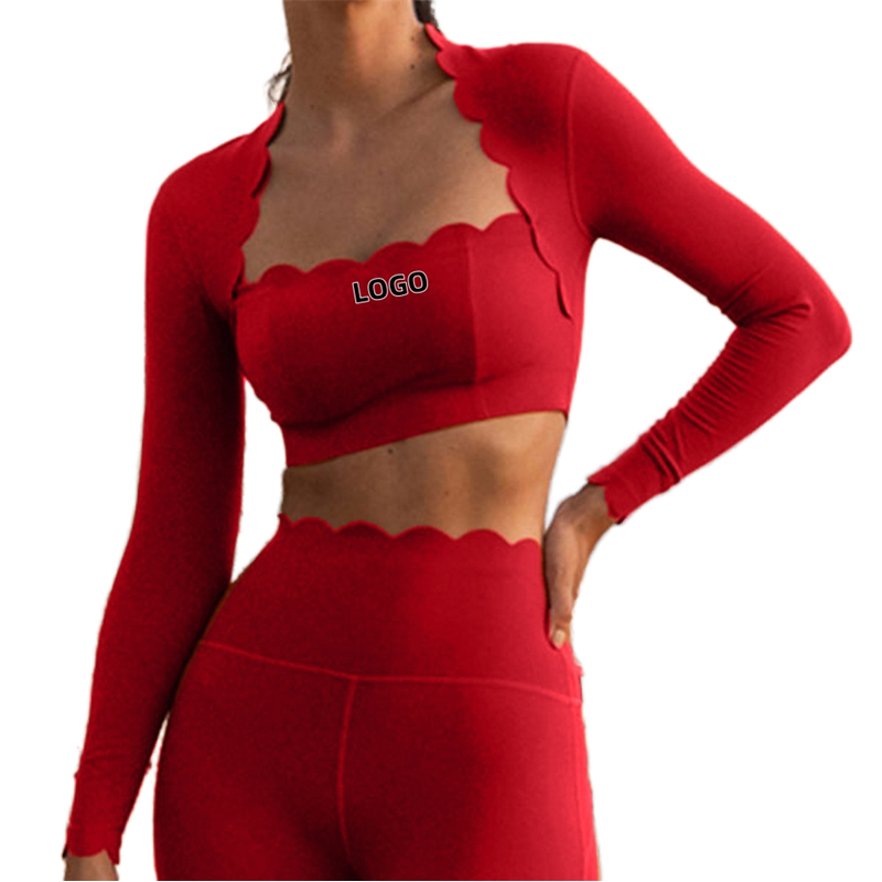 Custom Front Solid 2 Piece Long Sleeve Crop Tops High Waist Leggings Breathable Plus Size Sportswear High Stretch Fitness