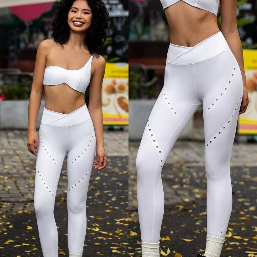 Cross Waist Hollow Out Yoga Leggings Women High Waist Slimming Tight Breathable Quick Dry for Pilates Fitness Training Cropped