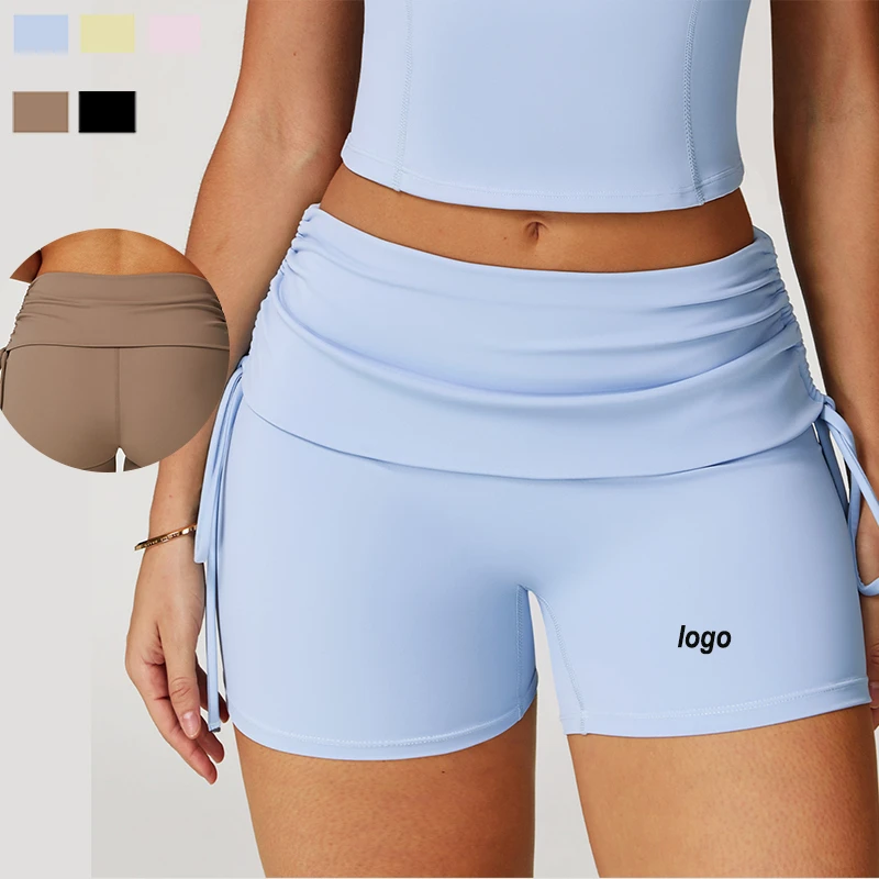 Nude Tight Yoga Shorts, Drawstring Over Casual Pants, Pilates and Sports Shorts High Waist Butt Lifting Sports Shorts